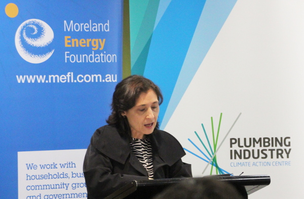 Energy Minister Lily D'Ambrosio talking up Labor's positive climate action on energy, while ignoring the elephant in the room, Victoria's brown coal - June 3, 2015. Photo: John Englart