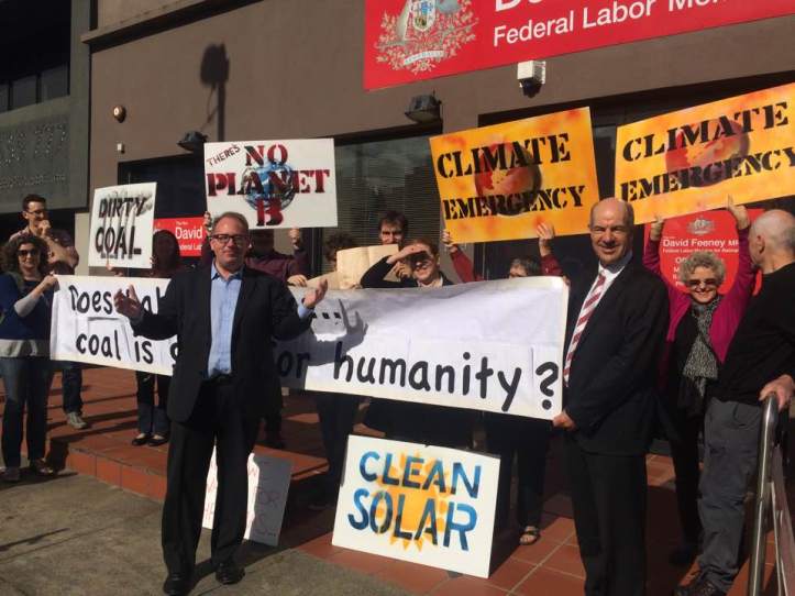 David Feeney and Kelvin Thompson with members of Darebin CAN and CAMoreland in Northcote