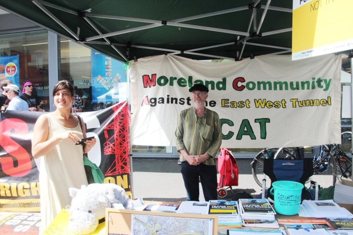 Greens Councillor Lenka Thompson at the MCAT stall