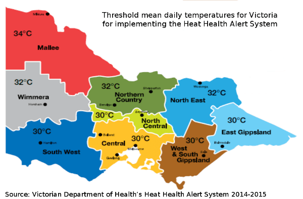 Heat Health Districts and Health Alert thresholds